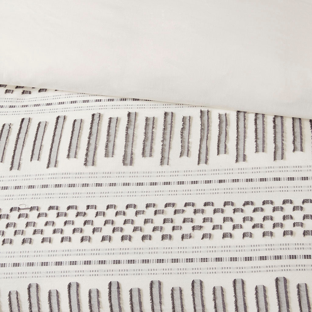 Cotton Jacquard Duvet Cover Mini Set King Ivory Charcoal Cotton