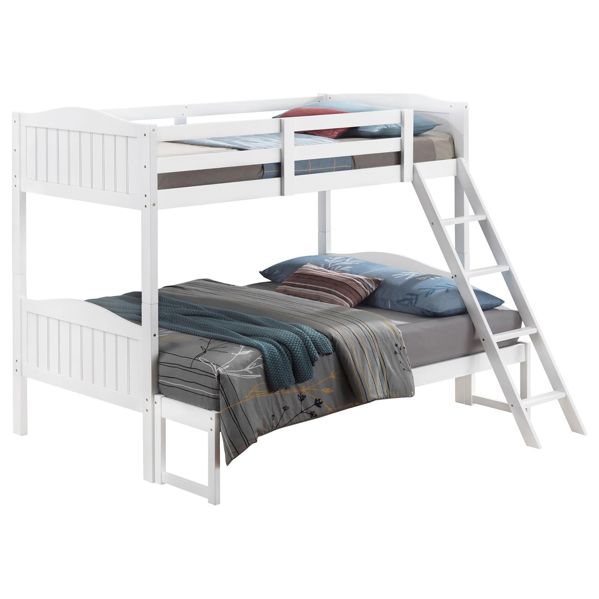 White Twin Full Bunk Bed With Arched Headboard Twin White Wood White Bedroom Transitional Rubberwood Bunk Wood