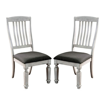 Set Of 2 Padded Fabric Seat Side Chairs In Antique White And Gray Solid Antique White Dining Room Dining Chairs Slat Back Wood Fabric