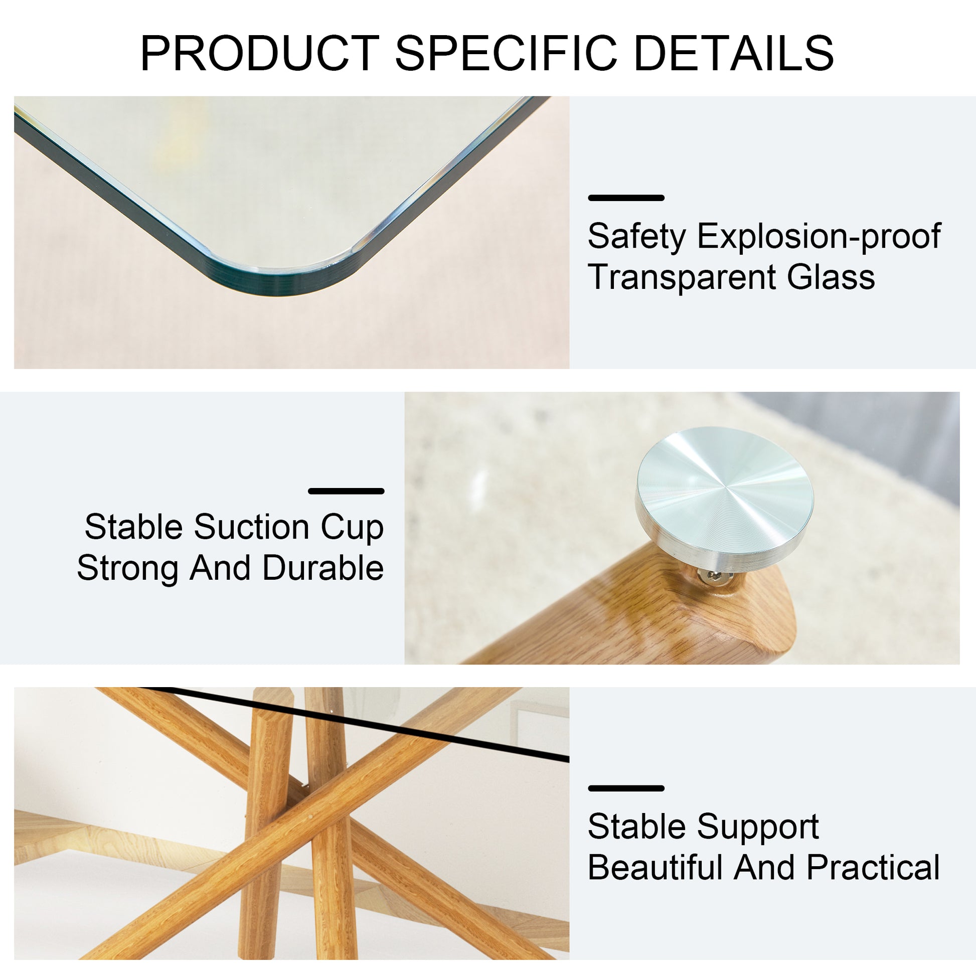 A Table With Four Chairs. Glass Dining Table With 0.39 "Tempered Glass Tabletop And Wooden Metal Legs. Pu Leather High Backrest Cushioned Side Chair With C Shaped Chrome Metal Legs. Transparent Glass