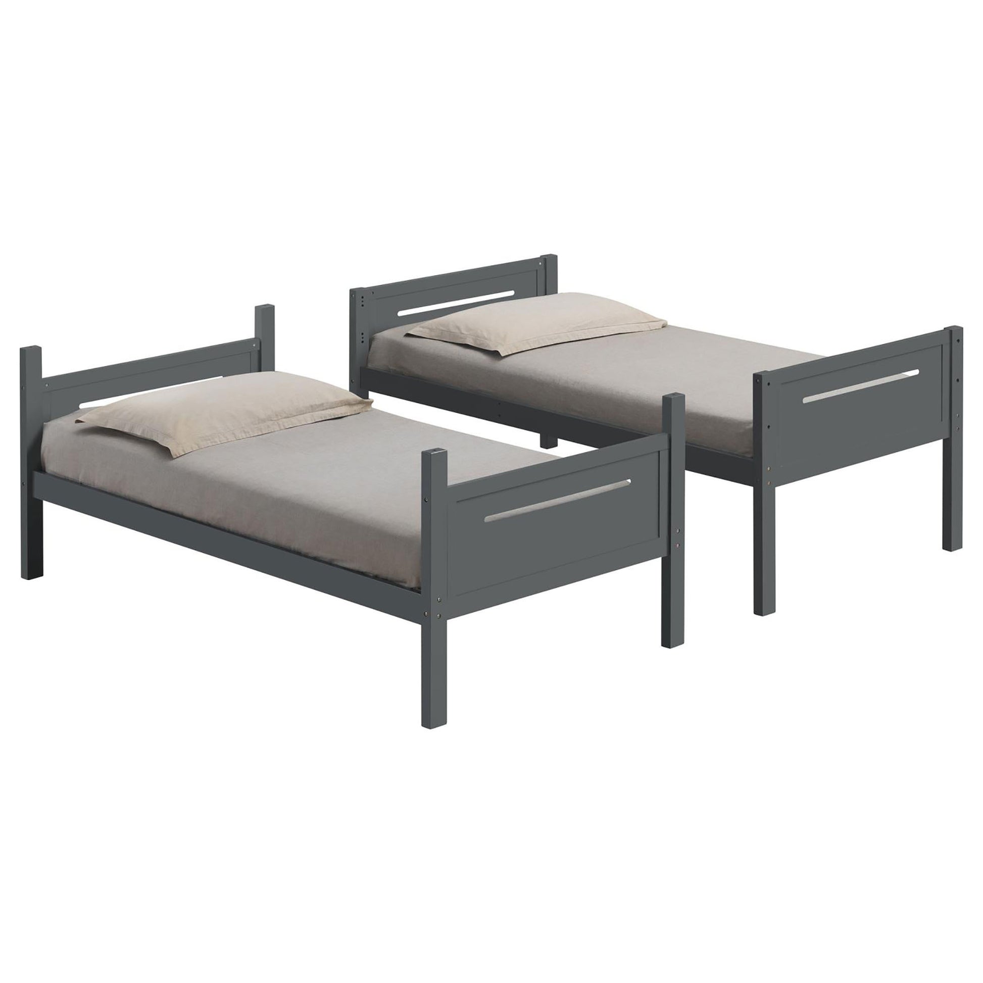 Grey Twin Twin Bunk Bed With Built In Ladder Twin Grey Wood Gray Bedroom Transitional Rubberwood Bunk Wood