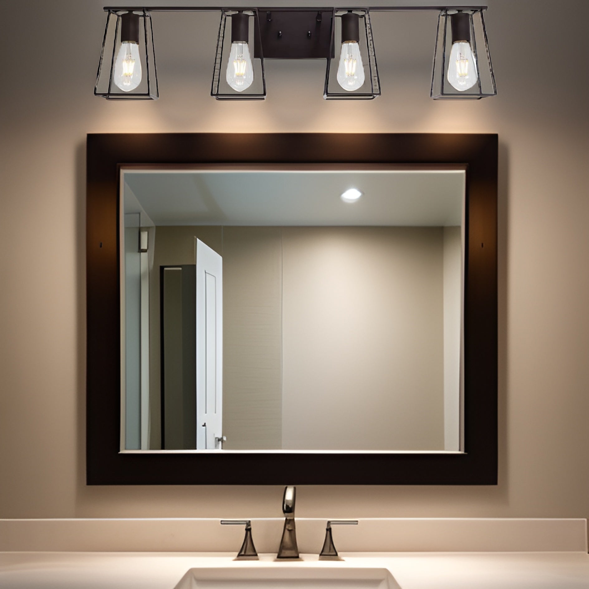 4 Light Oil Rubbed Bronze Vanity Lights For Bathroom, Industrial Vintage Wall Sconce Lighting With Open Metal Cage Oil Rubbed Bronze Metal