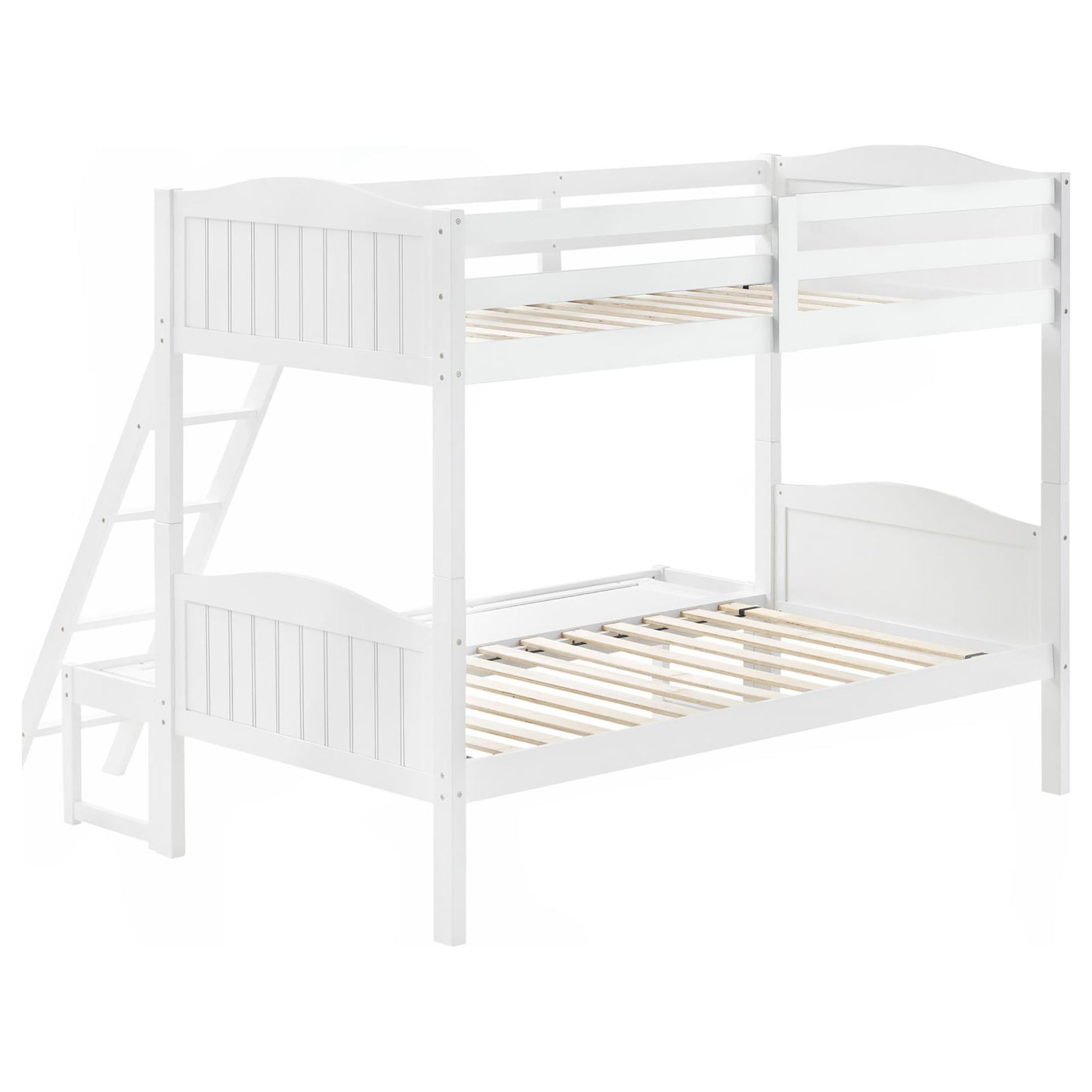 White Twin Full Bunk Bed With Arched Headboard Twin White Wood White Bedroom Transitional Rubberwood Bunk Wood