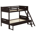 Espresso Twin Full Bunk Bed With Built In Ladder Twin Brown Wood Espresso Bedroom Transitional Rubberwood Bunk Wood