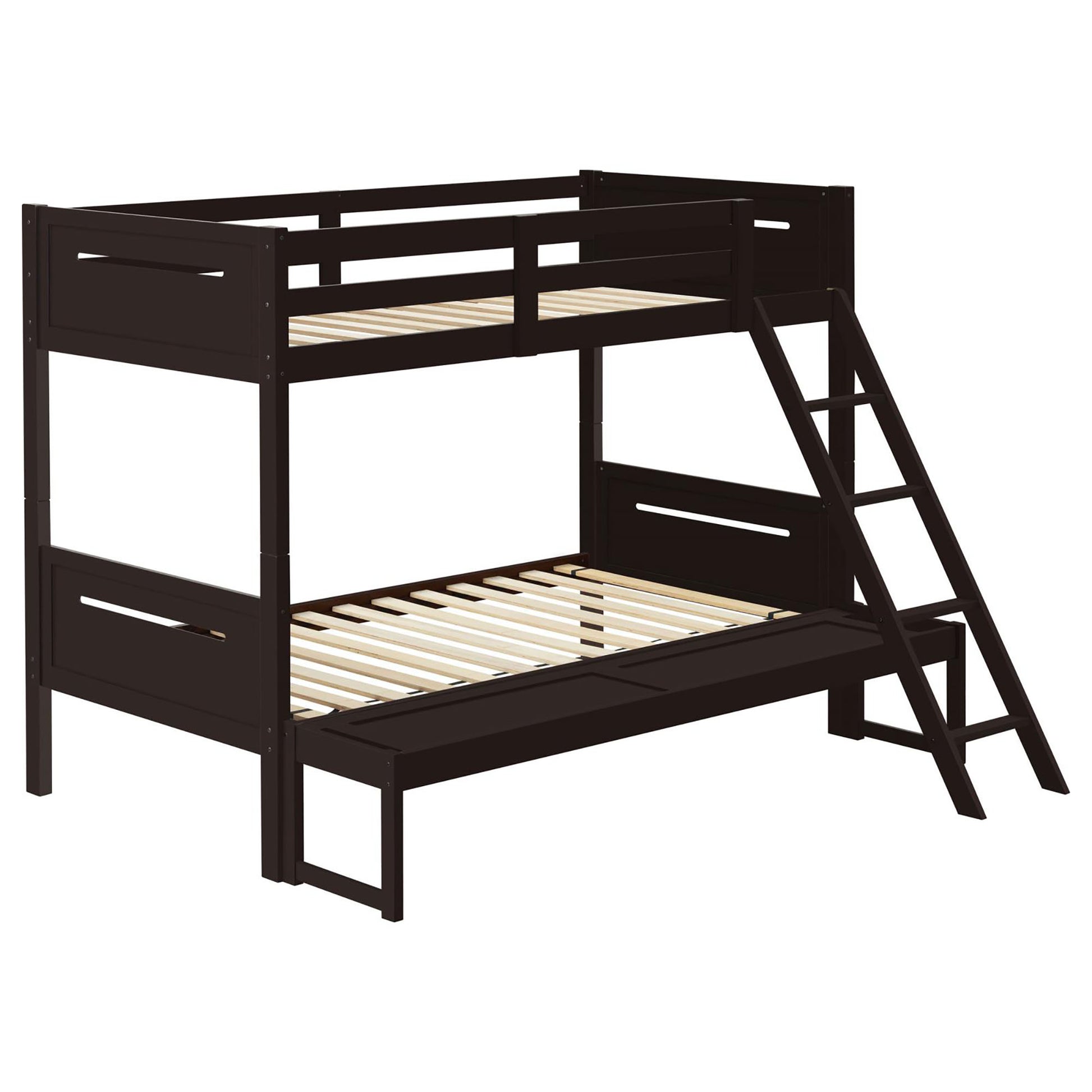Espresso Twin Full Bunk Bed With Built In Ladder Twin Brown Wood Espresso Bedroom Transitional Rubberwood Bunk Wood