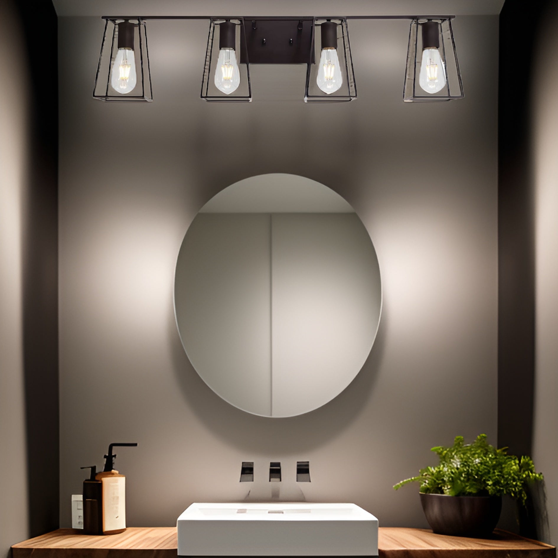 4 Light Oil Rubbed Bronze Vanity Lights For Bathroom, Industrial Vintage Wall Sconce Lighting With Open Metal Cage Oil Rubbed Bronze Metal