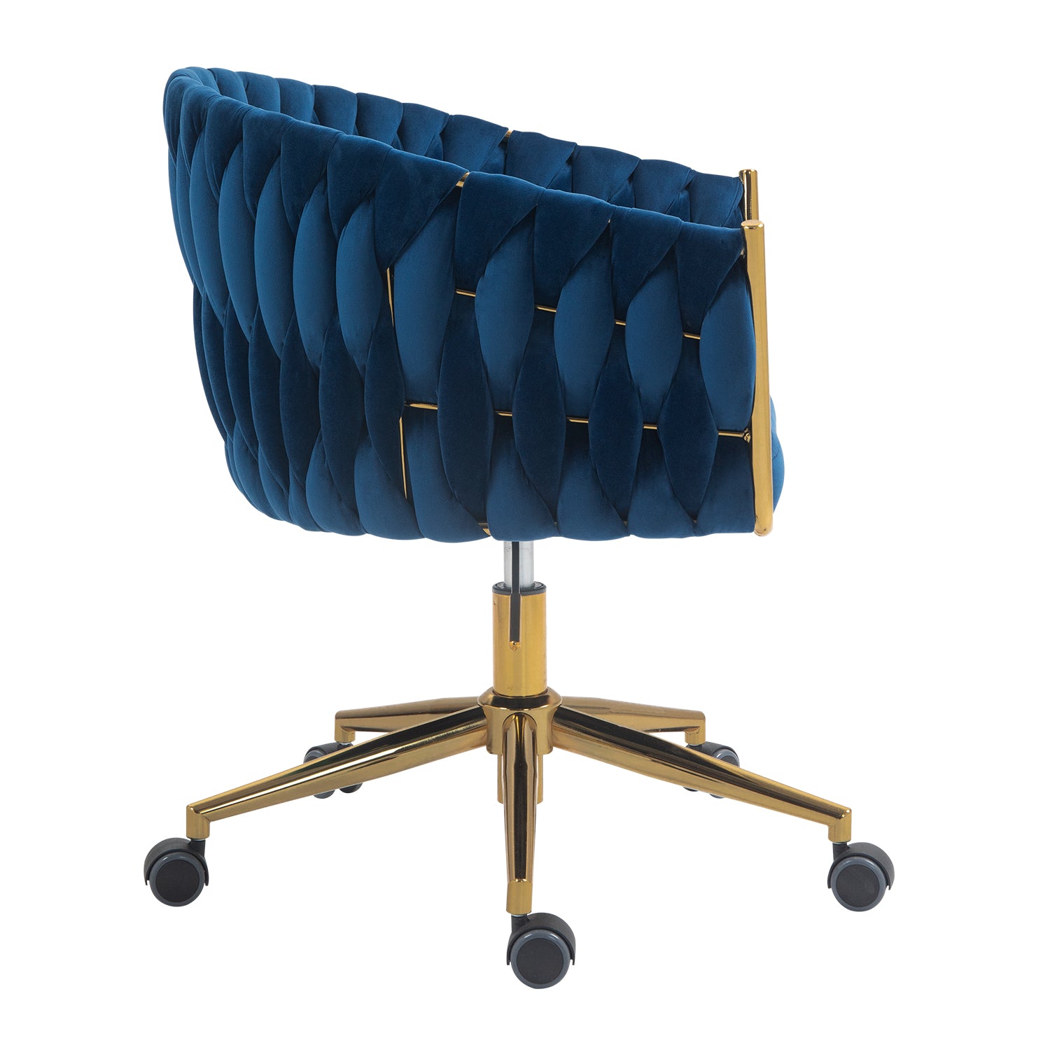 Modern Design The Backrest Is Hand Made Woven Office Chair,Vanity Chairs With Wheels,Height Adjustable,360 Swivel For Bedroom, Living Room Blue Blue Bedroom Foam Modern Office Chairs Foam Velvet