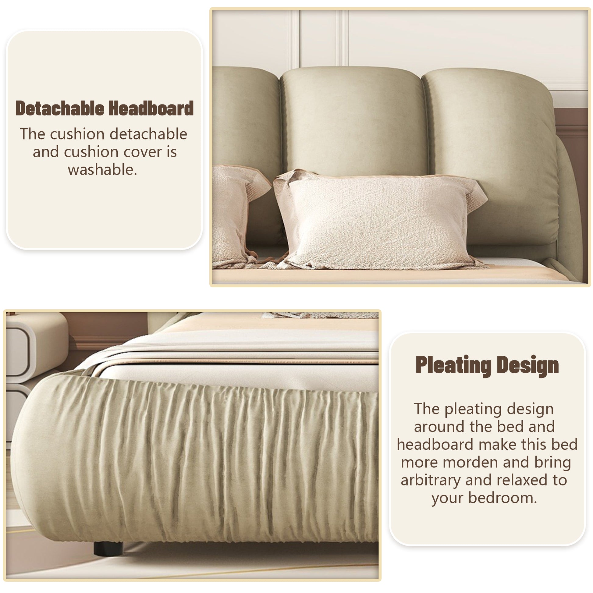 King Size Luxury Upholstered Bed With Thick Headboard, Velvet King Bed With Oversized Padded Backrest, Cinerous Expect Arrive Date 2024 3 9 King Stone Gray Velvet