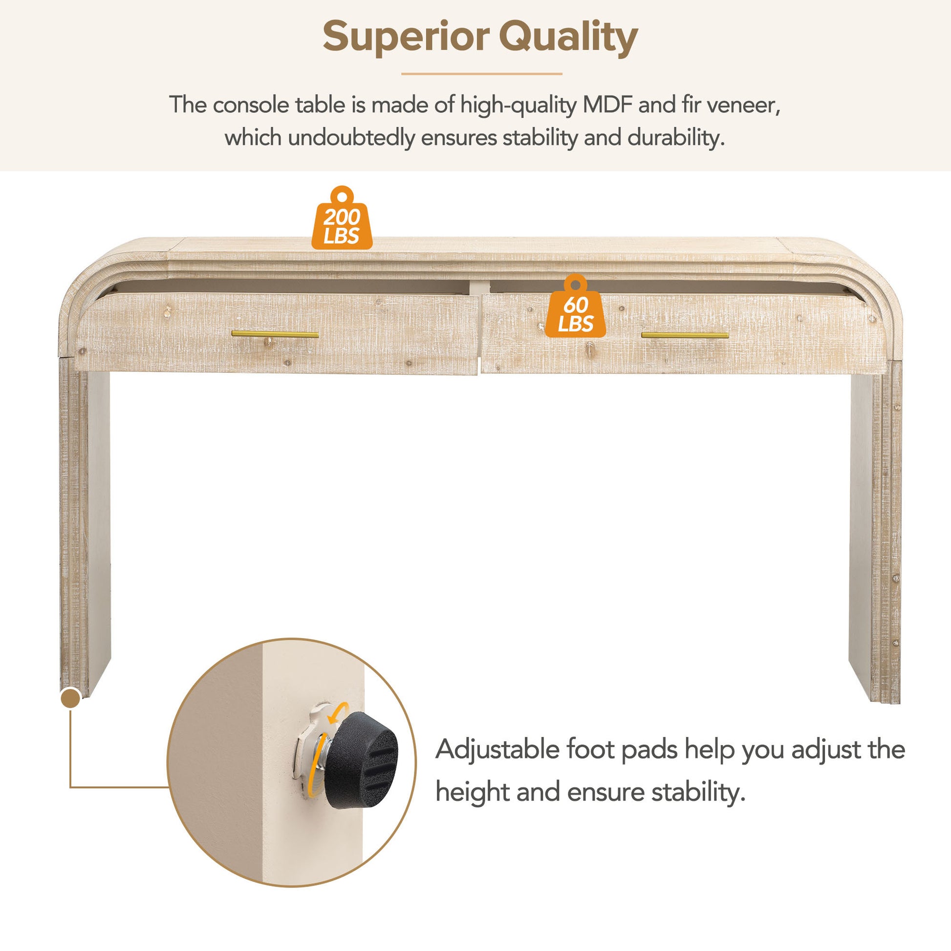 Unique Retro Console Table With Open Style, Two Top Drawers For Entrance, Dinning Room, Living Room Natural Wood Wash Natural Wood Wash Mdf