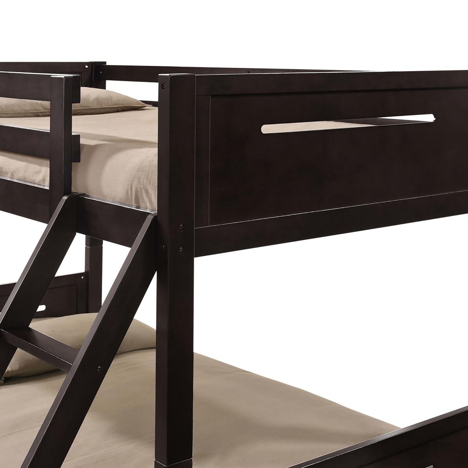 Espresso Twin Full Bunk Bed With Built In Ladder Twin Brown Wood Espresso Bedroom Transitional Rubberwood Bunk Wood