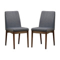 Set Of 2 Padded Fabric Dining Chairs In Natural Tone And Gray Solid Natural Grey Dining Room Dining Chairs Wood Fabric