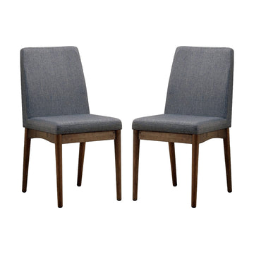 Set Of 2 Padded Fabric Dining Chairs In Natural Tone And Gray Solid Natural Grey Dining Room Dining Chairs Wood Fabric