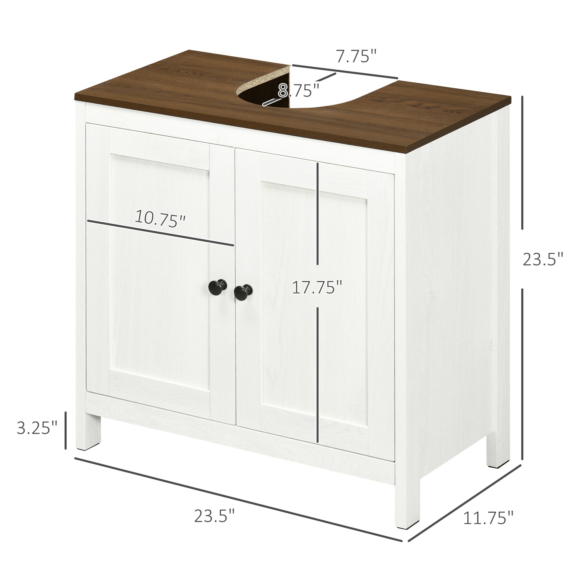 Kleankin Modern Bathroom Sink Cabinet, Floor Standing Under Sink Cabinet, Freestanding Storage Cupboard With Adjustable Shelf, Double Doors, Antique White White Particle Board