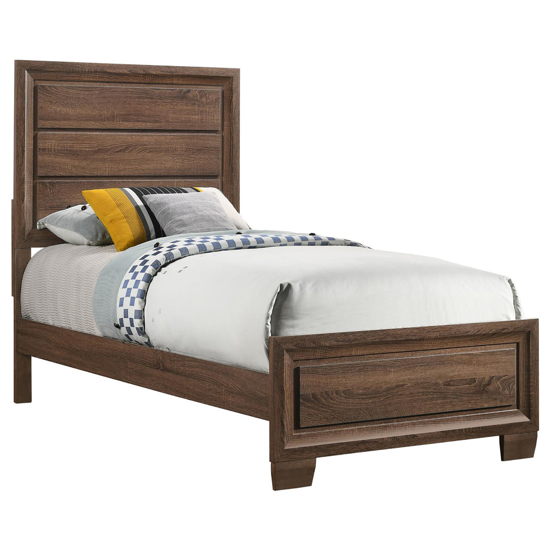 Medium Warm Brown Twin Panel Bed Box Spring Required Twin Brown Wood Brown Bedroom Transitional Rubberwood Kids Wood