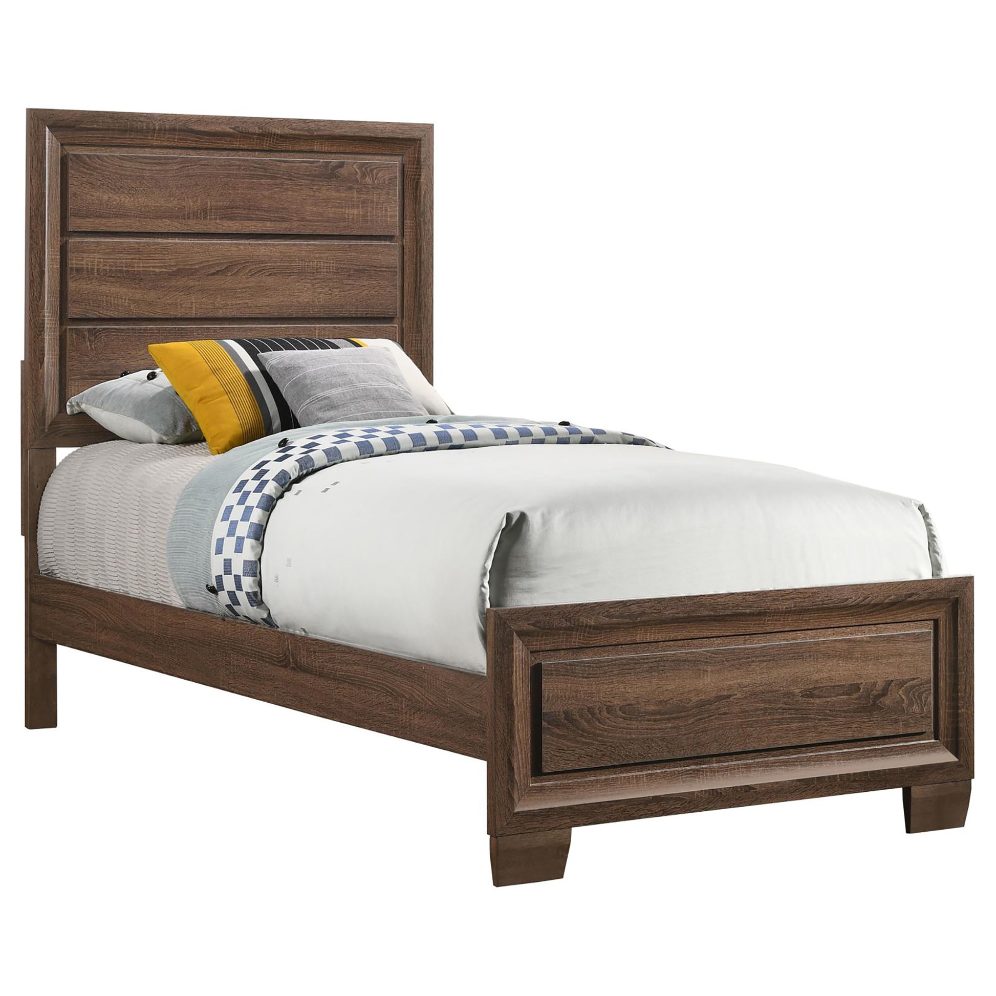 Medium Warm Brown Twin Panel Bed Box Spring Required Twin Brown Wood Brown Bedroom Transitional Rubberwood Kids Wood