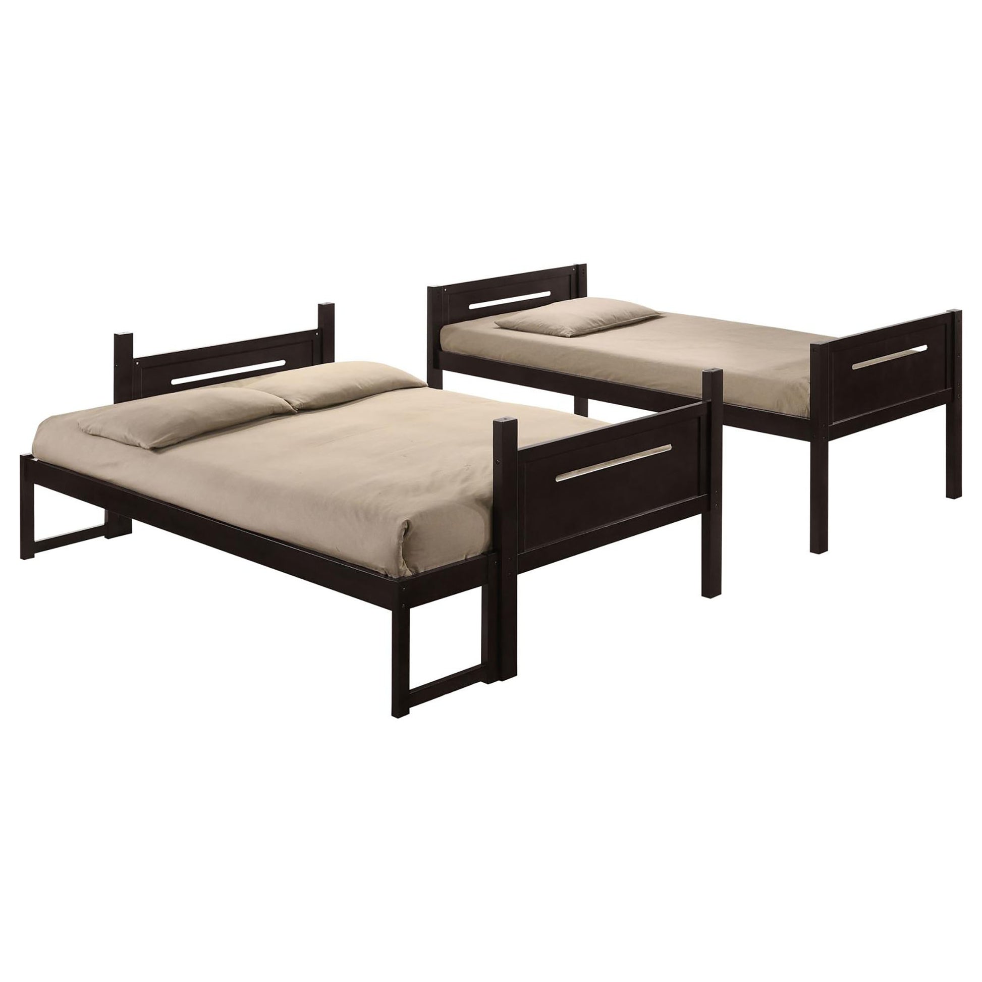 Espresso Twin Full Bunk Bed With Built In Ladder Twin Brown Wood Espresso Bedroom Transitional Rubberwood Bunk Wood