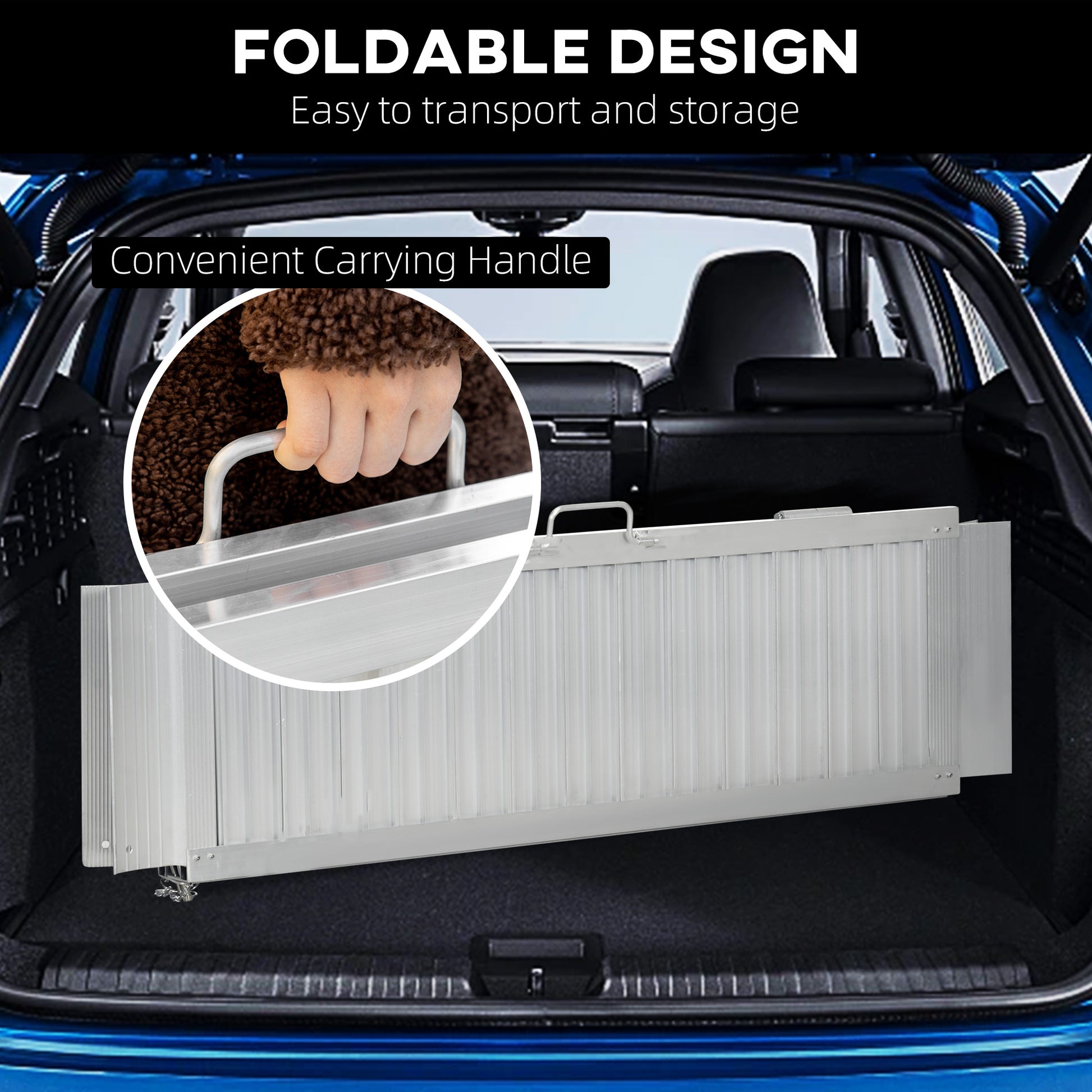 Homcom 5' Aluminum Portable Wheelchair Ramp For Home, Steps, Doorways, Folding Handicap Ramp, Skidproof Carpeted Threshold Ramp With Durability For Strong Load Bearing, Carrying Handle Black Aluminum