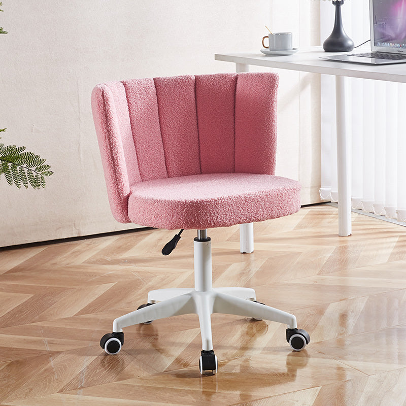 Set Of 1,Home Office Chair,Fluffy Fuzzy Comfortable Makeup Vanity Chair ,Swivel Desk Chair Height Adjustable Dressing Chair For Bedroom Pink White Fabric Metal