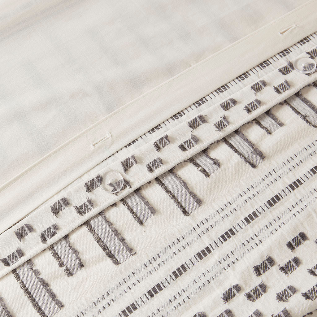 Cotton Jacquard Duvet Cover Mini Set King Ivory Charcoal Cotton