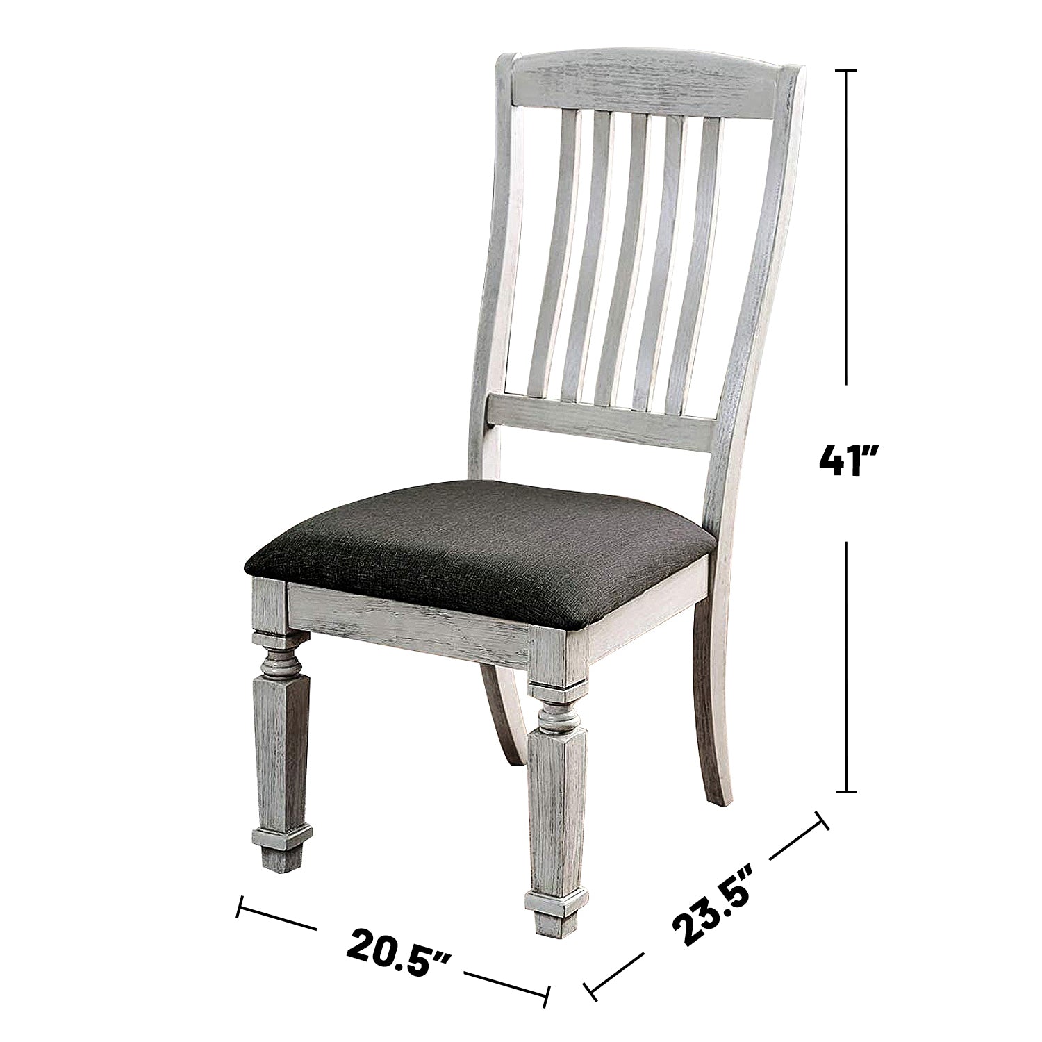 Set Of 2 Padded Fabric Seat Side Chairs In Antique White And Gray Solid Antique White Dining Room Dining Chairs Slat Back Wood Fabric