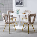 Modern Chair Set Of 2 With Iron Tube Legs, Soft Cushions And Comfortable Backrest, Suitable For Dining Room, Living Room, Cafe,Hairball Back Golden Fabric