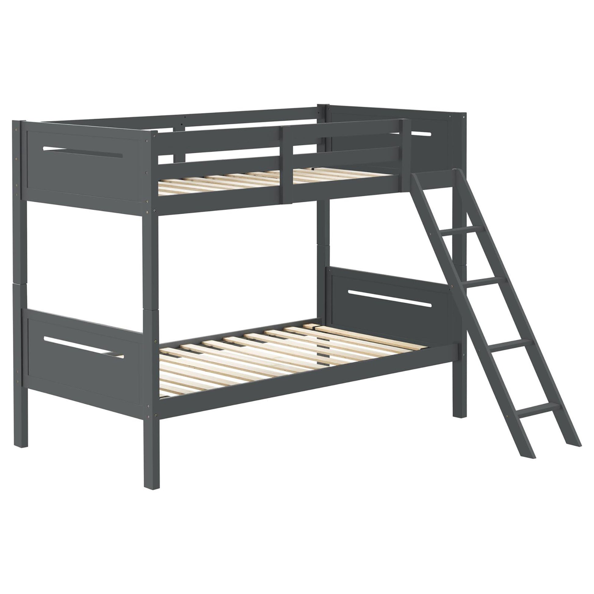 Grey Twin Twin Bunk Bed With Built In Ladder Twin Grey Wood Gray Bedroom Transitional Rubberwood Bunk Wood