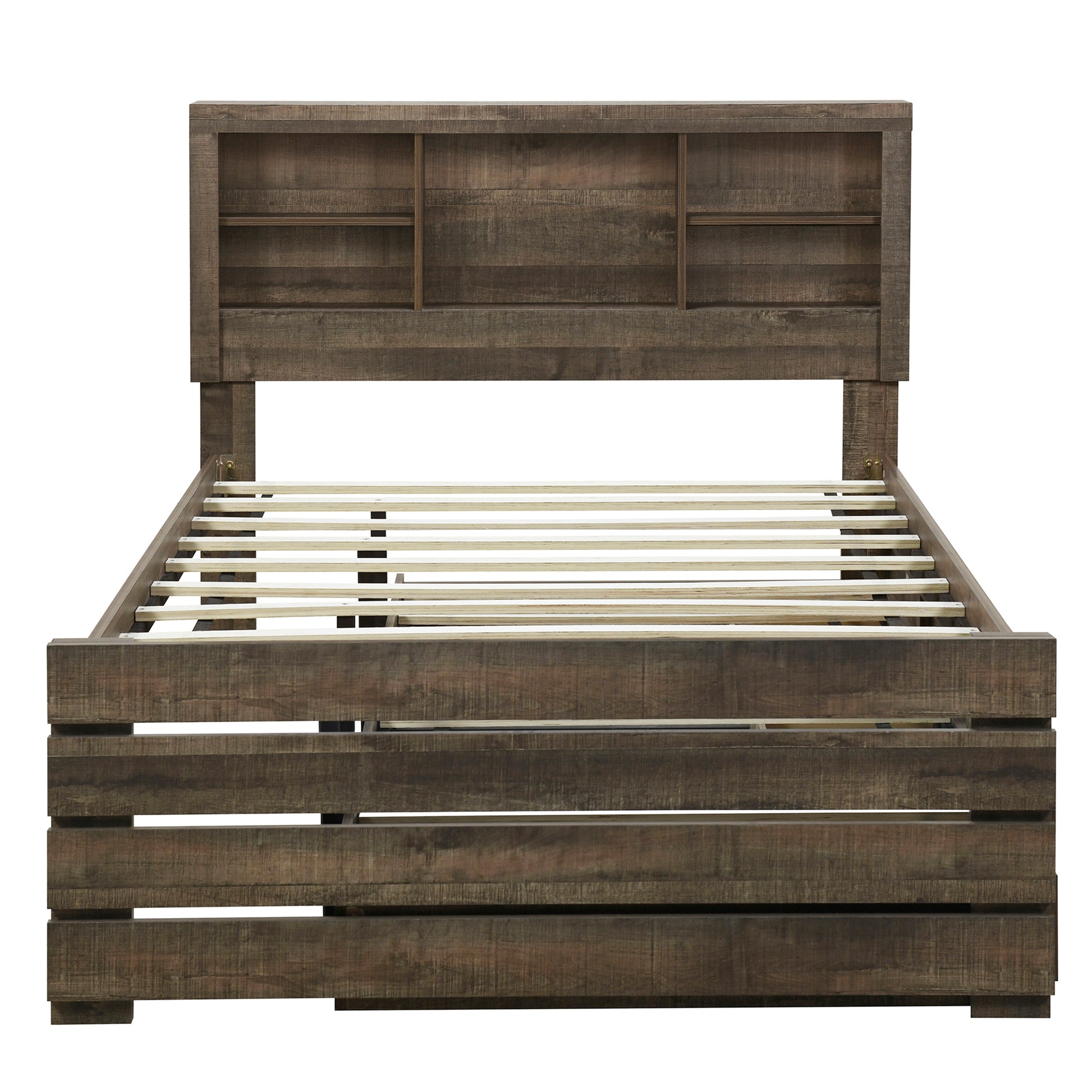 2 Pieces Bedroom Sets Farmhouse Style Full Size Bookcase Captain Bed And Nightstand, Rustic Brown Full Rustic Brown Bed Included,Nightstand Included Plywood