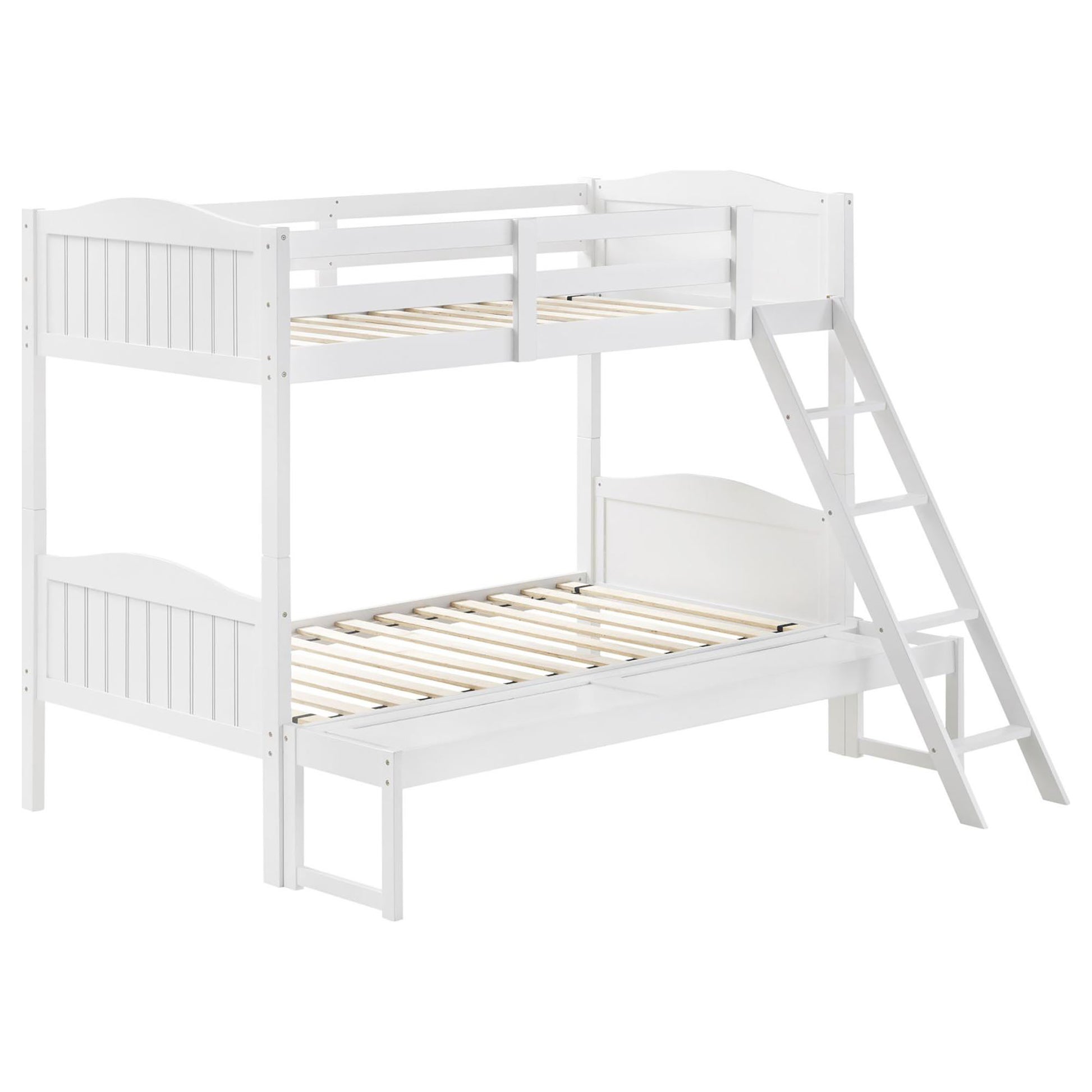 White Twin Full Bunk Bed With Arched Headboard Twin White Wood White Bedroom Transitional Rubberwood Bunk Wood