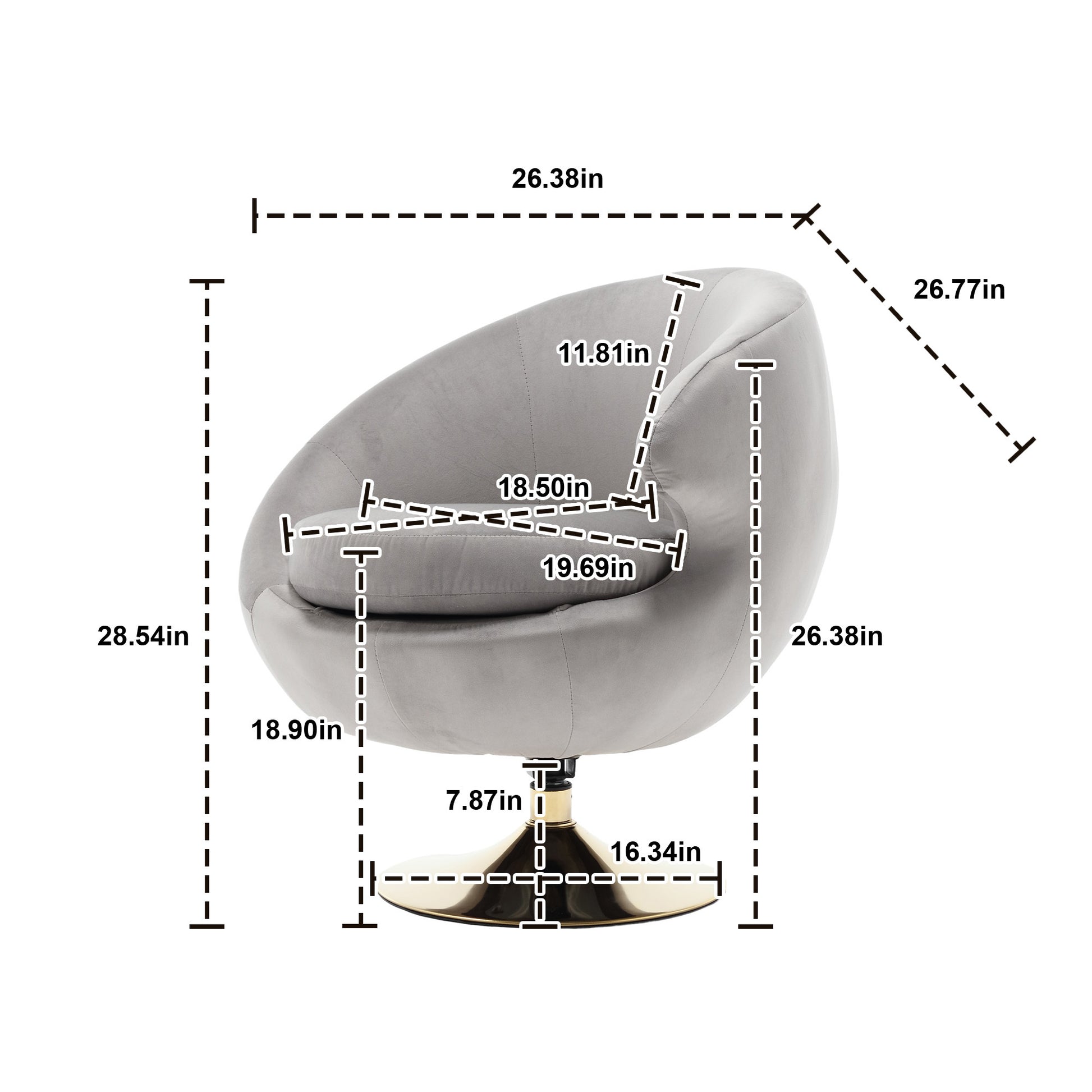 360 Degree Swivel Cuddle Barrel Accent Chairs, Round Armchairs With Wide Upholstered, Fluffy Fabric Chair For Living Room, Bedroom, Office, Waiting Rooms Gray Velvet