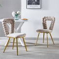 Modern Chair Set Of 2 With Iron Tube Legs, Soft Cushions And Comfortable Backrest, Suitable For Dining Room, Living Room, Cafe,Hairball Back Golden Fabric