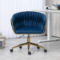 Modern Design The Backrest Is Hand Made Woven Office Chair,Vanity Chairs With Wheels,Height Adjustable,360 Swivel For Bedroom, Living Room Blue Blue Bedroom Foam Modern Office Chairs Foam Velvet