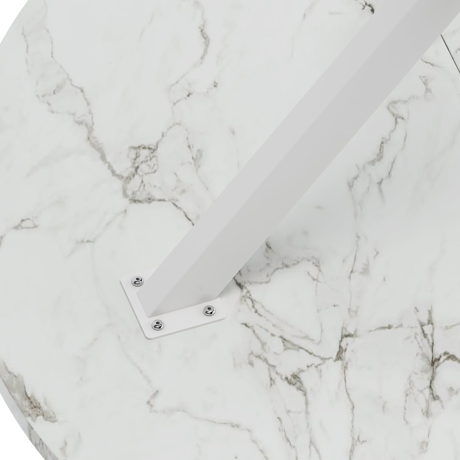 31.5'' Modern Cross Leg Round Dining Table, White Marble Top Occasional Table, Two Piece Removable Top, Matte Finish Iron Legs White Mdf Metal