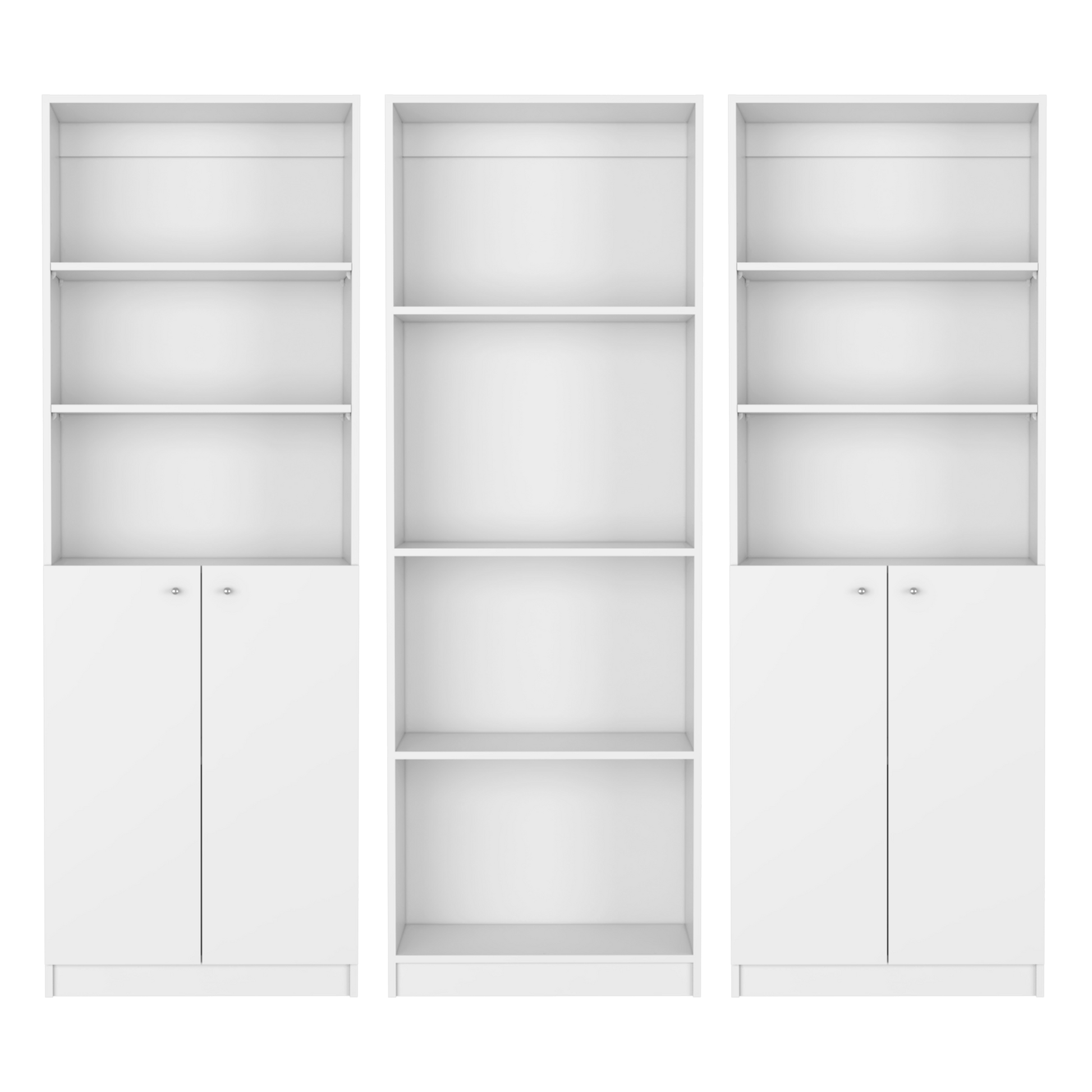 Emery 3 Piece Living Room Set With 3 Bookcases, White White Particle Board Engineered Wood