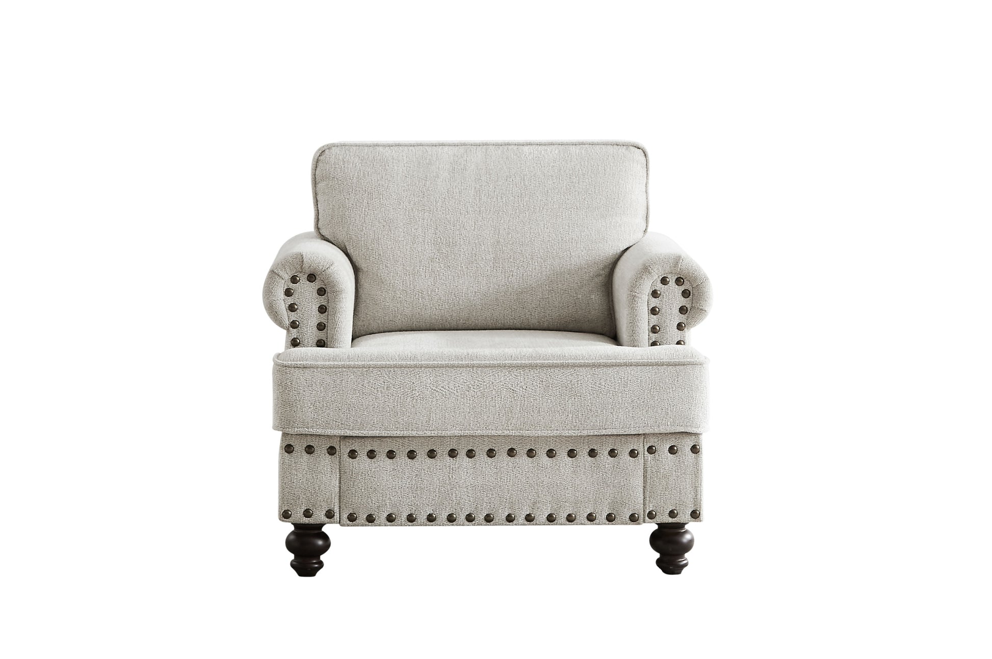 Chenille Modern Upholstered Sofas 1 Seater Couches With Nails And Armrests White White Primary Living Space American Design Polyester Chenille