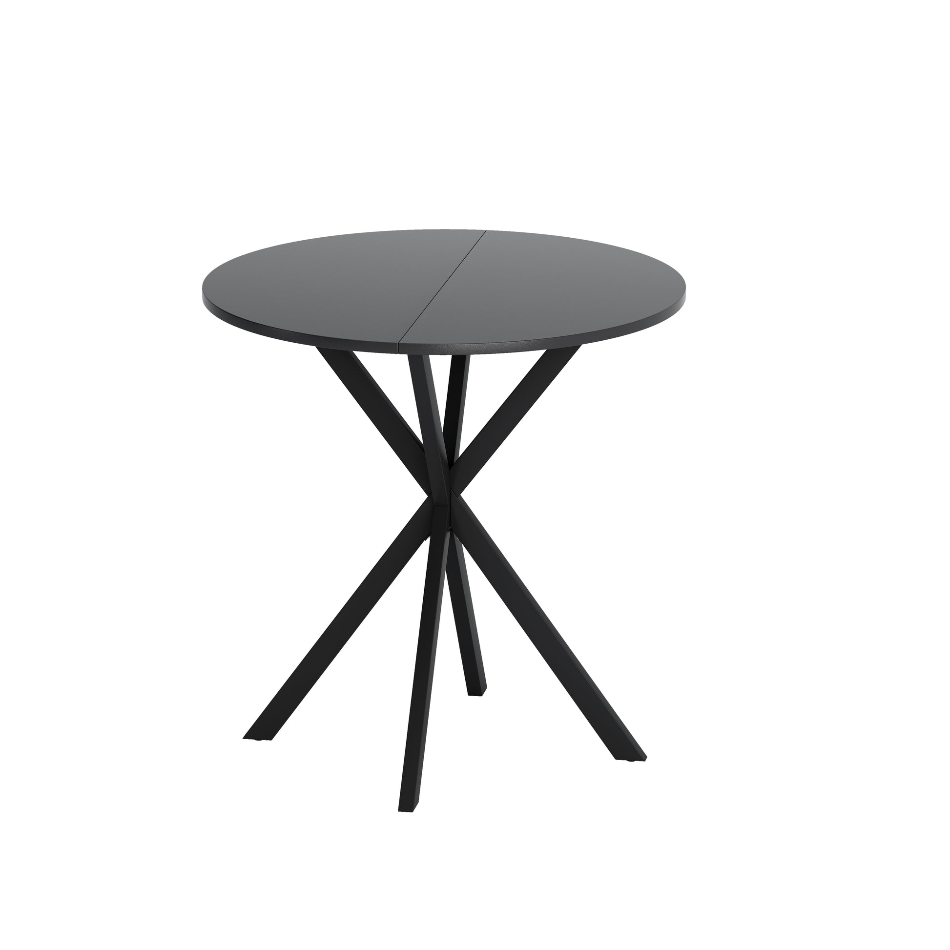 31.5'' Modern Round Dining Table With Crossed Legs, Black Occasional Table, Two Piece Detachable Table Top, Matte Finish Iron Legs Black Mdf Metal