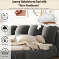 King Size Luxury Upholstered Bed With Thick Headboard, Velvet King Bed With Oversized Padded Backrest, Gray Expect Arrive Date 2024 3 15 King Gray Velvet