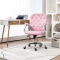 Vinsetto Velvet Home Office Chair, Button Tufted Desk Chair With Padded Armrests, Adjustable Height And Swivel Wheels, Pink Pink Polyester
