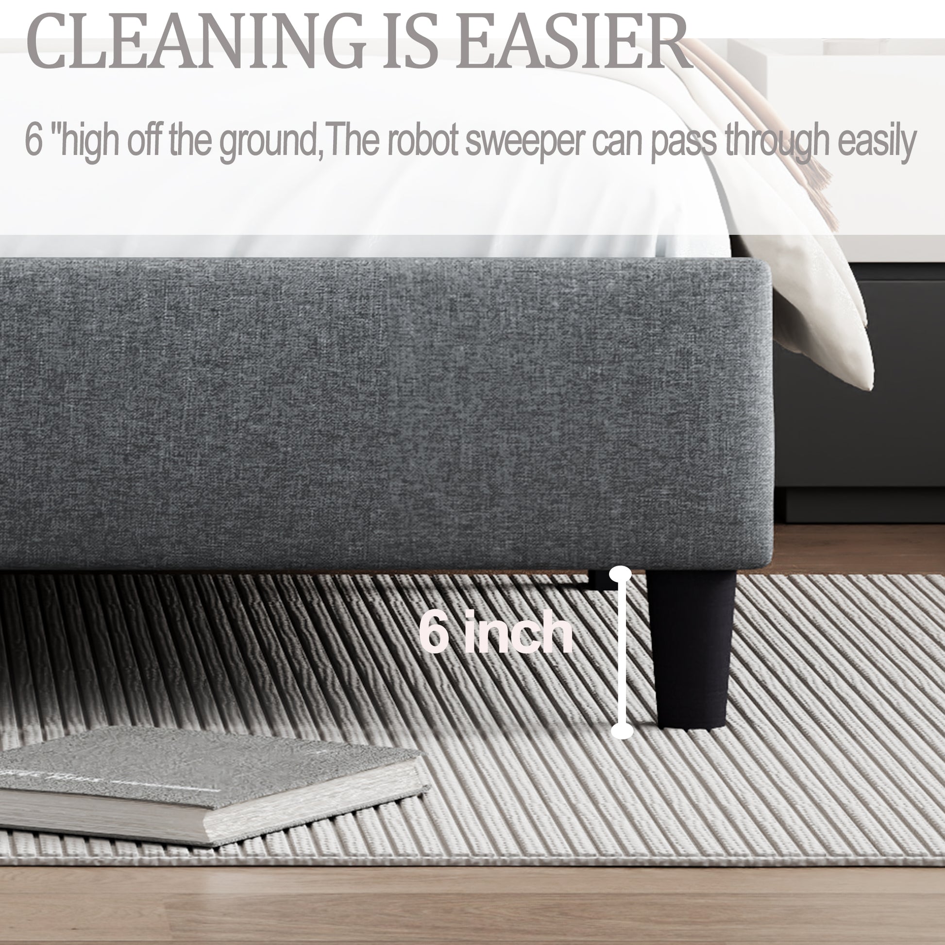 Queen Size Upholstered Platform Bed Frame With Headboard, Mattress Foundation, Wood Slat Support, Quiet, No Box Spring Needed, Easy To Assemble Light Grey Light Gray Wood