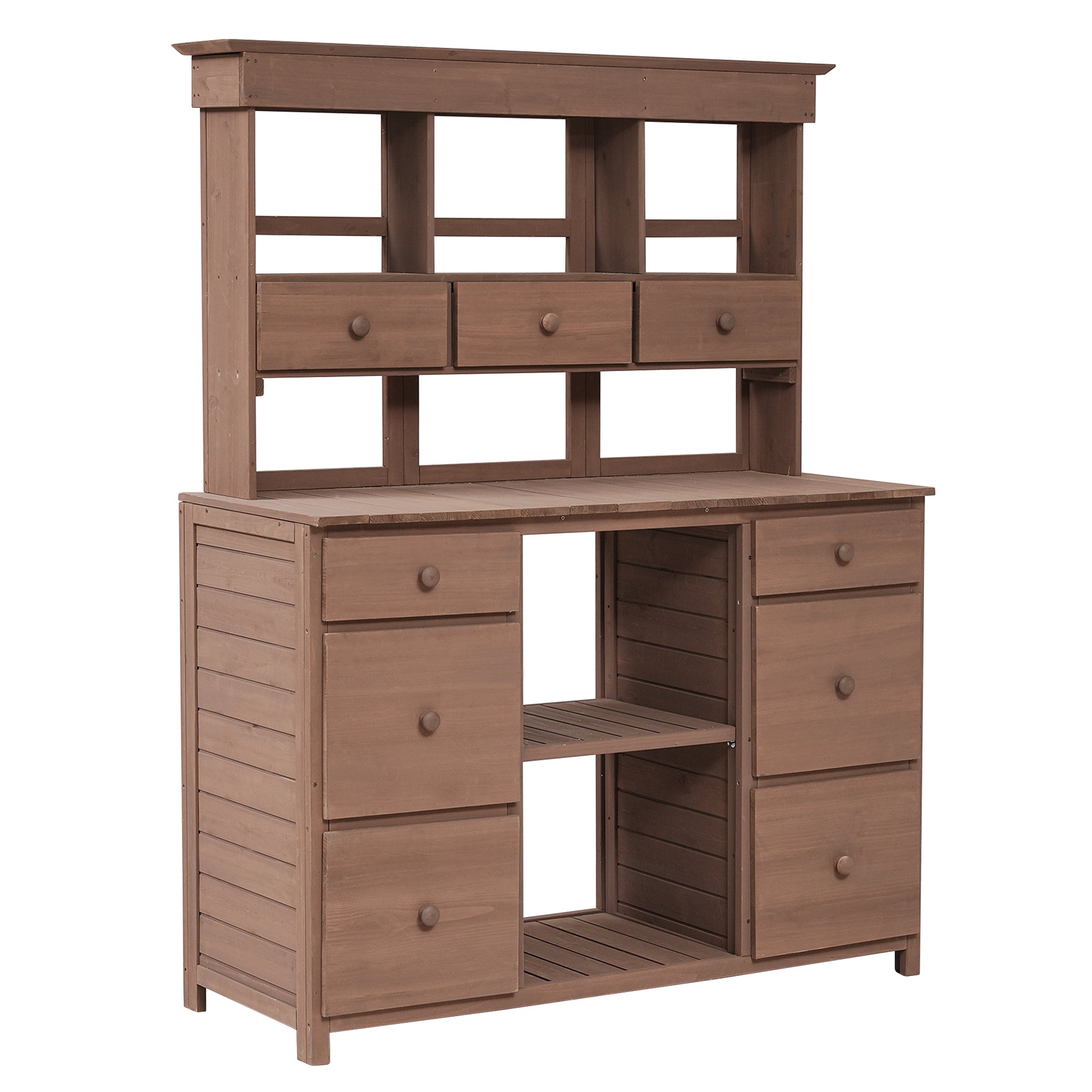 Garden Potting Bench Table, Rustic And Sleek Design With Multiple Drawers And Shelves For Storage, Brown Brown Garden & Outdoor Rustic Wood