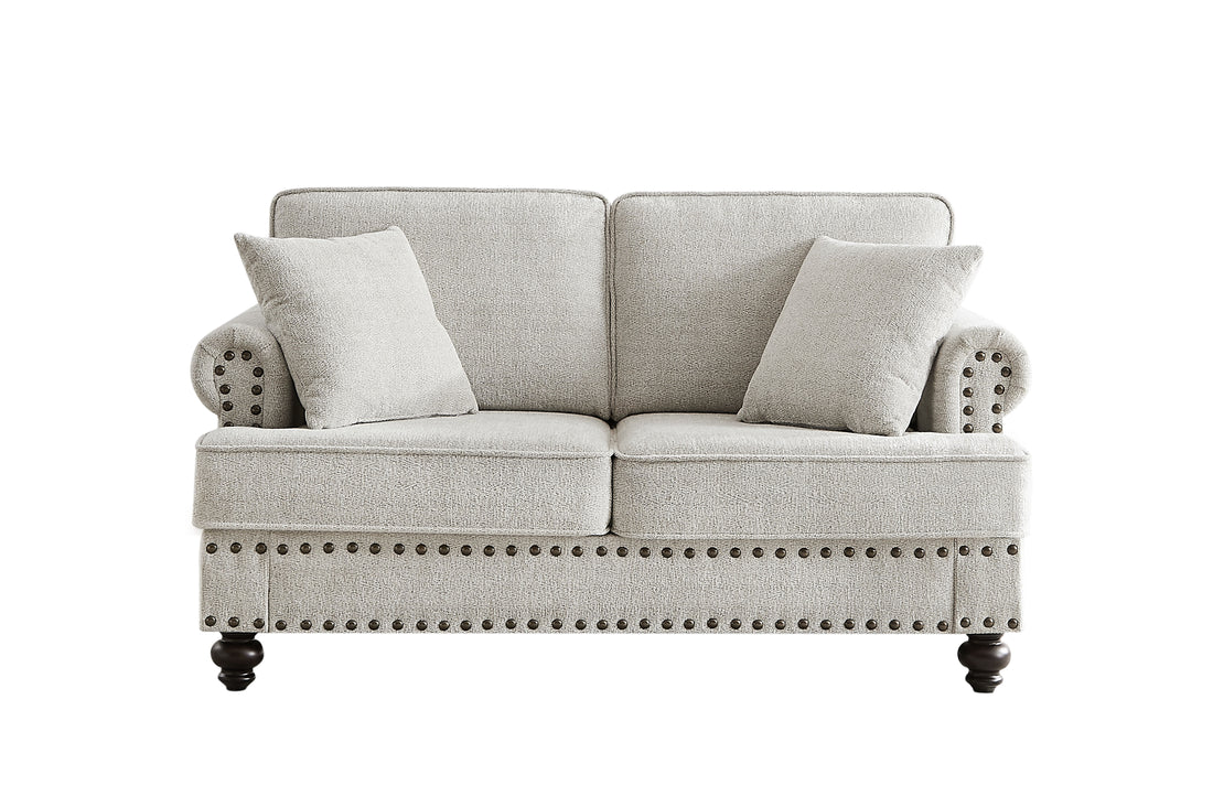 61" Chenille Modern Upholstered Sofas Beautiful Seater With Nails And Armrests White White Primary Living Space American Design Polyester Chenille