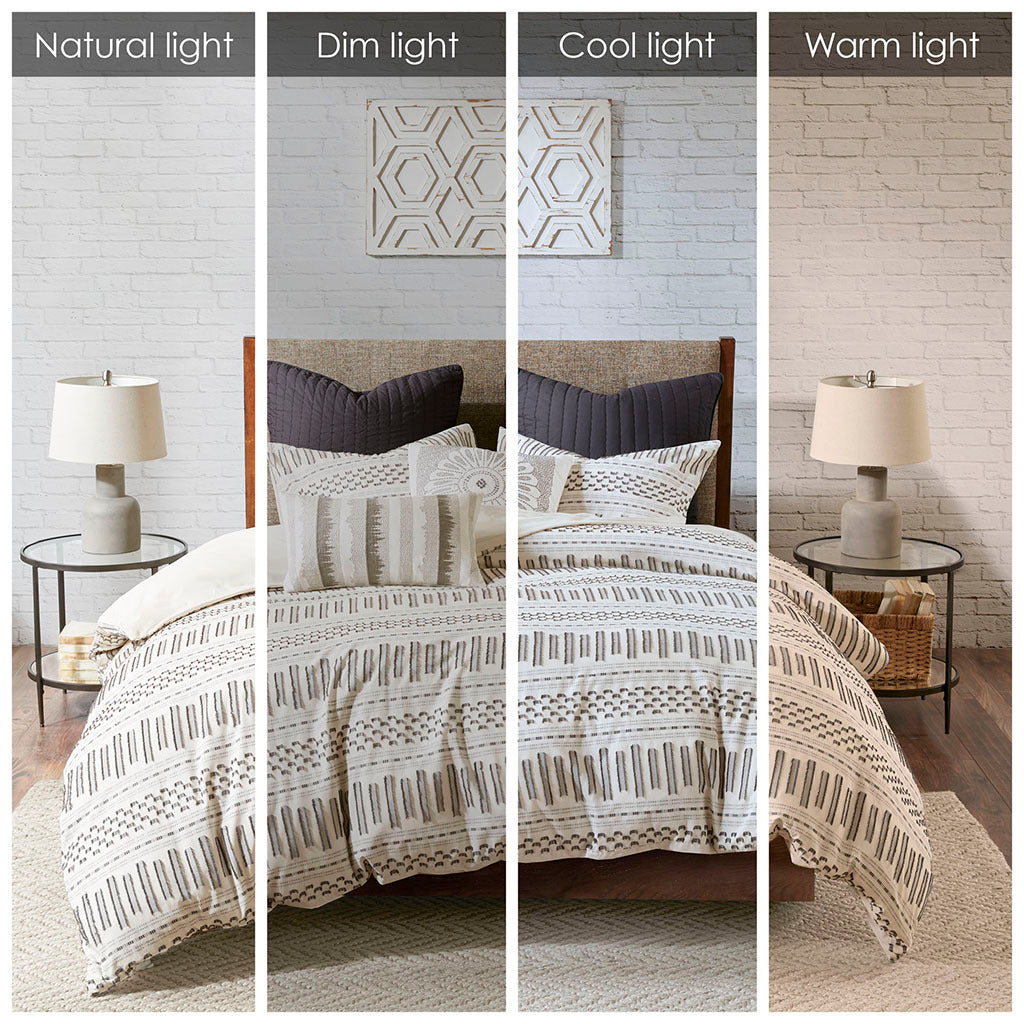 Cotton Jacquard Comforter Mini Set Ivory Charcoal Cotton