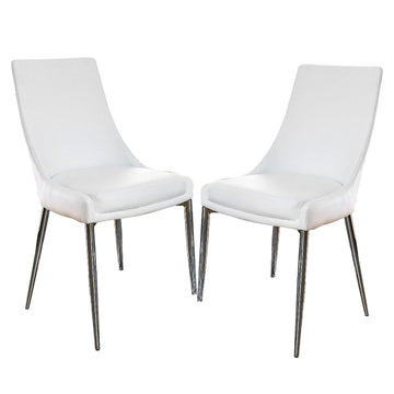 Set Of 2Dining Chairs In Sliver And White Solid White Dining Room Dining Chairs Faux Leather