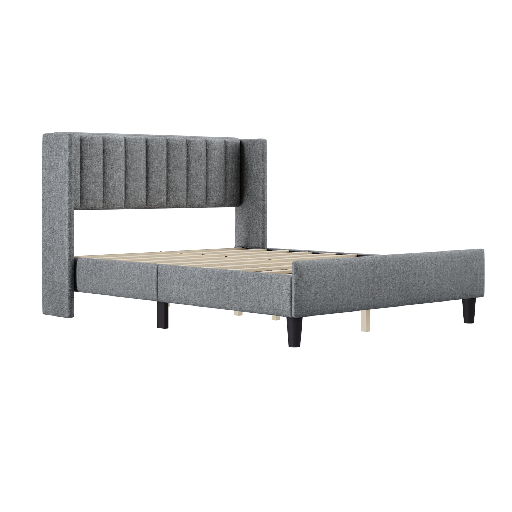 Queen Size Upholstered Platform Bed Frame With Headboard, Mattress Foundation, Wood Slat Support, Quiet, No Box Spring Needed, Easy To Assemble Light Grey Light Gray Wood