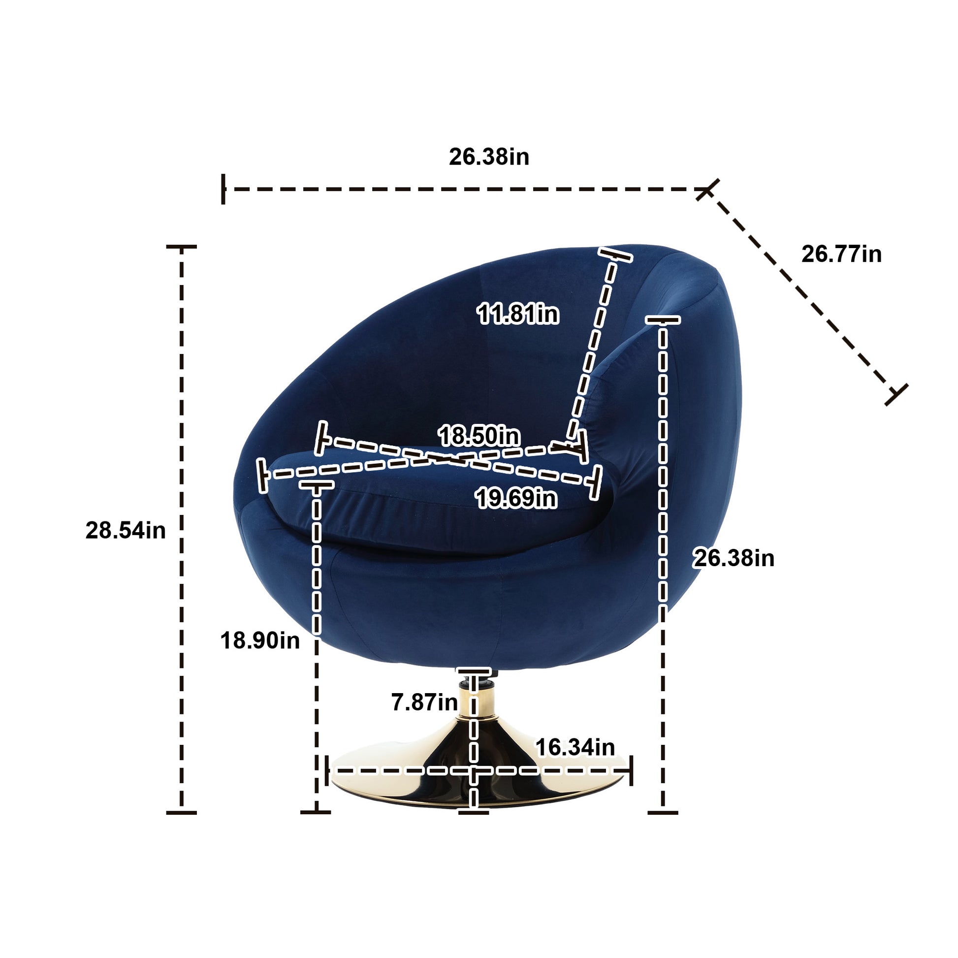 360 Degree Swivel Cuddle Barrel Accent Chairs, Round Armchairs With Wide Upholstered, Fluffy Fabric Chair For Living Room, Bedroom, Office, Waiting Rooms Navy Velvet