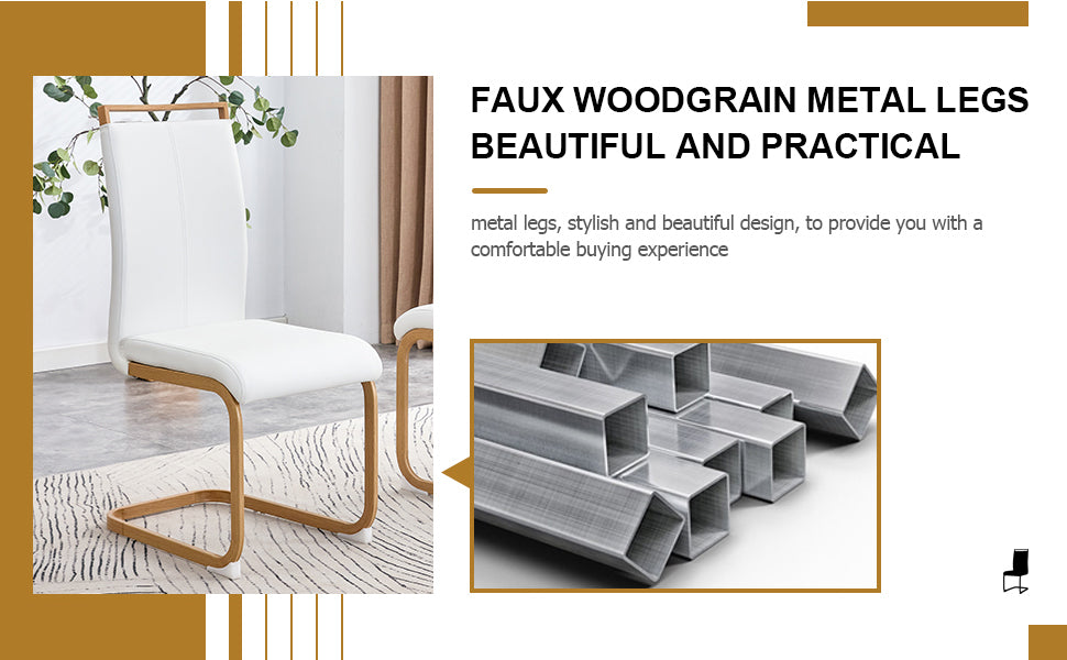 A Table With Four Chairs. Glass Dining Table With 0.39 "Tempered Glass Tabletop And Wooden Metal Legs. Pu Leather High Backrest Cushioned Side Chair With C Shaped Chrome Metal Legs. Transparent Glass