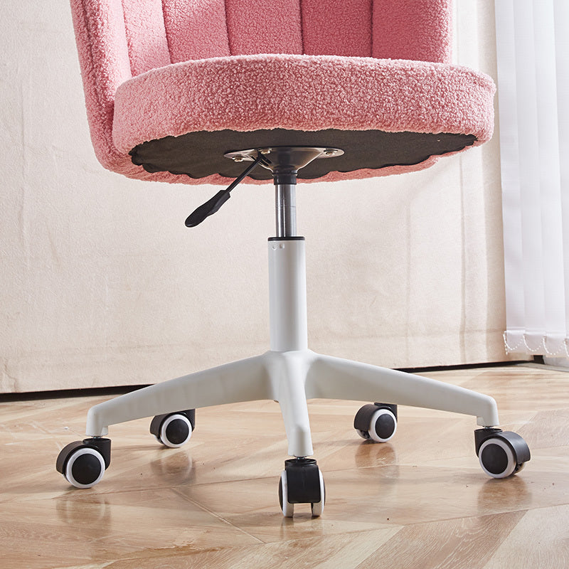 Set Of 1,Home Office Chair,Fluffy Fuzzy Comfortable Makeup Vanity Chair ,Swivel Desk Chair Height Adjustable Dressing Chair For Bedroom Pink White Fabric Metal