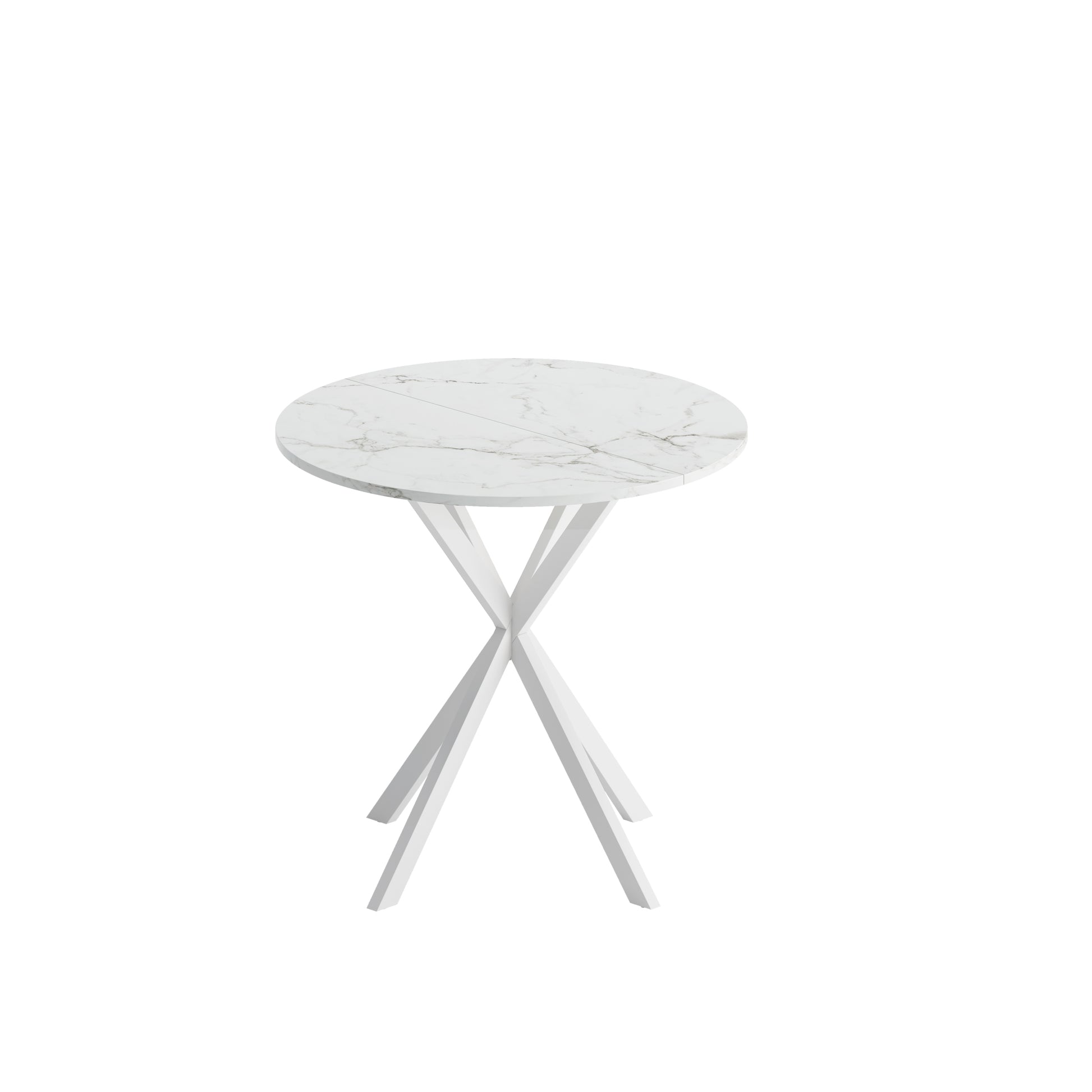 31.5'' Modern Cross Leg Round Dining Table, White Marble Top Occasional Table, Two Piece Removable Top, Matte Finish Iron Legs White Mdf Metal