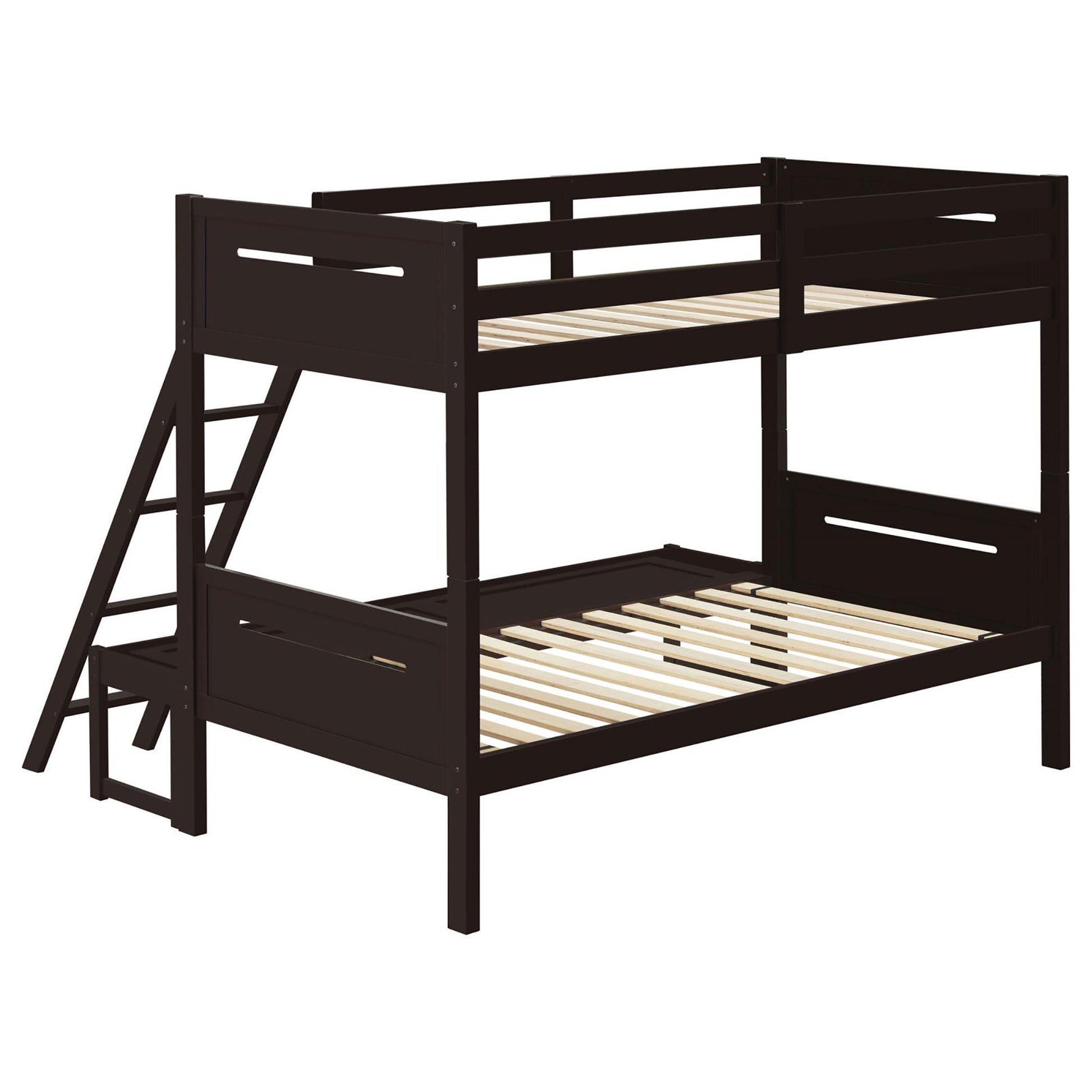 Espresso Twin Full Bunk Bed With Built In Ladder Twin Brown Wood Espresso Bedroom Transitional Rubberwood Bunk Wood