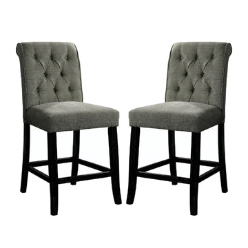 Set Of 2 Fabric Upholstered Dining Chairs In Antique Black And Gray Solid Antique Black Dining Room Wood Fabric