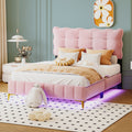 Full Size Velvet Platform Bed With Led Frame And Stylish Mental Bed Legs, Pink Pink Velvet